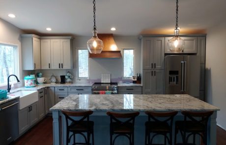 Painted Stone Cabinets with Dreamy White Granite